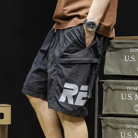 潮牌工装短裤男士五分裤夏季薄款5分男裤宽松大码24冰丝速干裤子图片