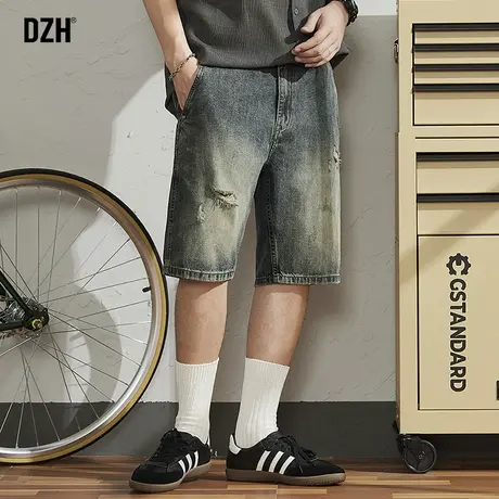 男士破洞牛仔短裤男篮球美式2023新款大码男裤中裤五分裤夏季薄款商品大图
