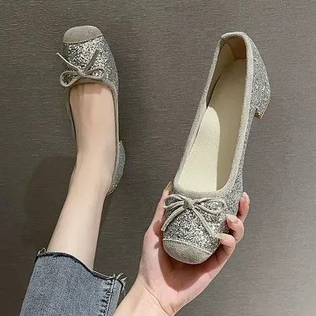 小香风粗跟玛丽珍单鞋女夏2023新款方头中跟法式温柔平底芭蕾鞋子商品大图