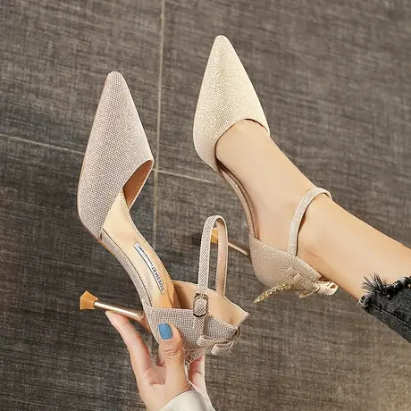 中空单鞋女2024年春季新款尖头法式设计感小众细跟高跟鞋百搭性感商品大图