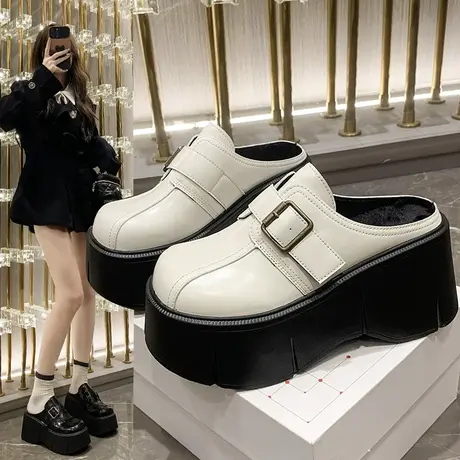 厚底增高包头半拖鞋女秋冬外穿今年流行鞋子2023新款高跟毛毛拖鞋商品大图