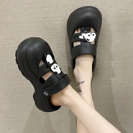 厚底洞洞鞋女夏季卡通可爱熊猫增高防滑踩屎感两穿包头凉拖鞋外穿商品大图