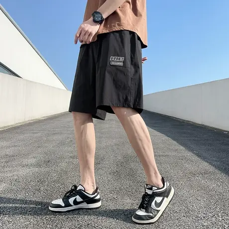 唐狮夏季休闲短裤男宽松直筒五分工装裤薄款大口袋中裤子潮卫裤商品大图