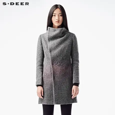 sdeer圣迪奥2018冬装内敛灰调立领绣花毛呢大衣外套女S15481771📴商品大图