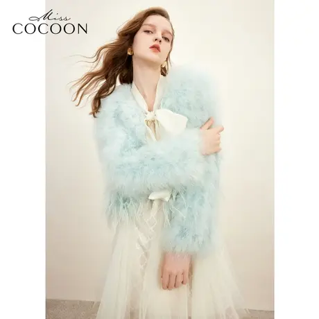 missCOCOON鸵鸟毛皮草女装2023冬装新款时尚宽松气质短款毛毛外套商品大图