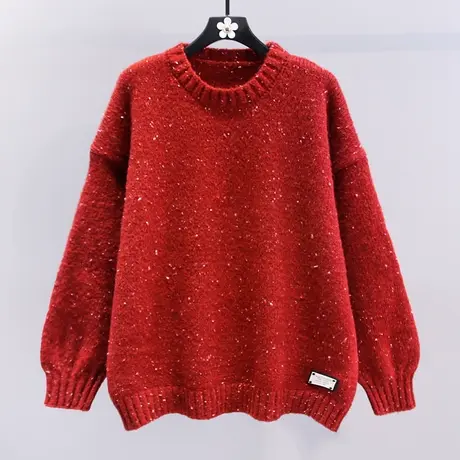 新年本命年套头红色毛衣女冬季2023新款宽松慵懒风中长款针织上衣商品大图