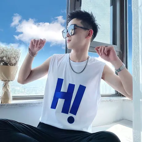 夏季男士背心坎肩t恤篮球修身网红青年学生无袖潮牌个性潮流运动商品大图