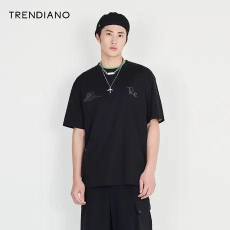 TRENDIANO官方潮牌男装夏季新款纯棉印花圆领短袖质感T恤男士上衣商品大图