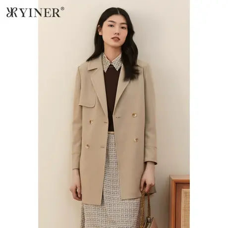 YINER音儿女装2021秋季西装领中长款风衣外套商品大图