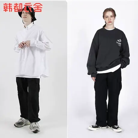 韩都衣舍2024春季新款男装纯色工装大口袋休闲裤抽绳长裤NZZ0820图片