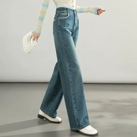 2024年新款高腰阔腿牛仔裤女宽松拖地长裤春秋显瘦裤子窄版直筒裤商品大图