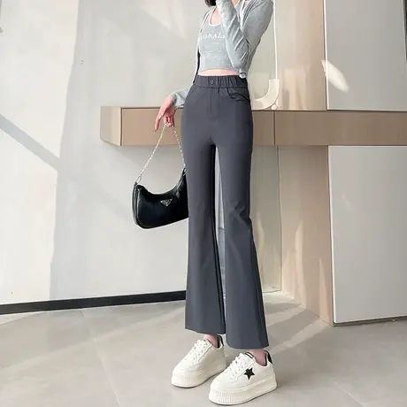 微喇西装裤女春秋新款高腰显瘦百搭松紧腰弹力直筒小个子喇叭裤子商品大图