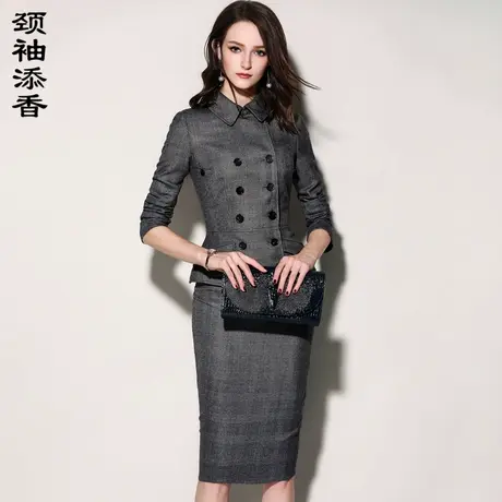 颈袖添香2024春季新品时尚商务OL职业装女套装羊毛正装西装套裙图片