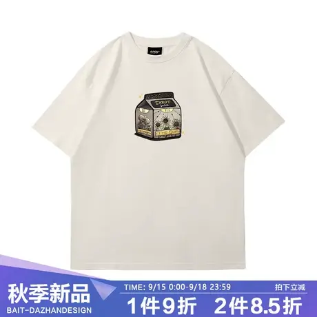 爆款t恤欧美高街哥特风骷髅花朵牛奶盒短袖独特小众复古全棉夏季T商品大图