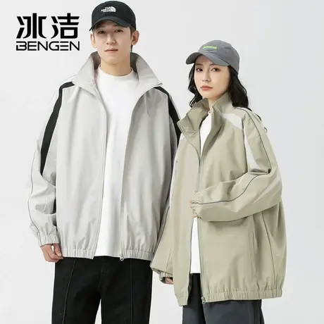 冰洁男女同款外套春秋2024新款美式情侣工装立领夹克潮牌冲锋衣服商品大图