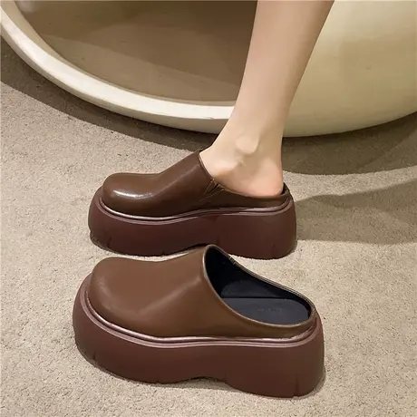 超火厚底包头拖鞋女春季外穿一脚蹬懒人鞋2024新款增高法式半拖鞋商品大图