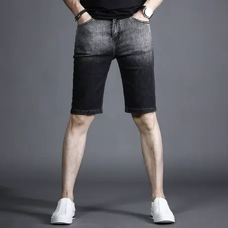 牛仔短裤男夏季薄款五分裤修身黑色潮牌拼色男士中裤潮流5分裤男商品大图