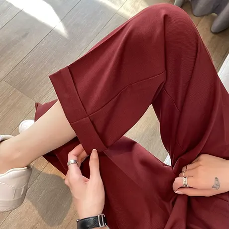 卷边阔腿西装裤女夏季薄款梨形身材高腰宽松垂感直筒九分休闲裤子商品大图
