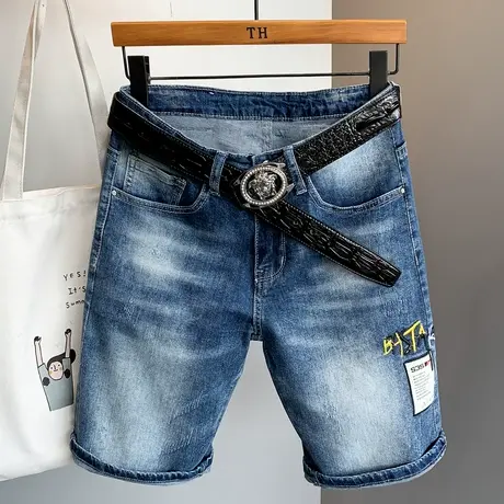 夏天破洞男士牛仔短裤宽松直筒五分裤百搭中裤子潮牌马裤韩版潮流商品大图
