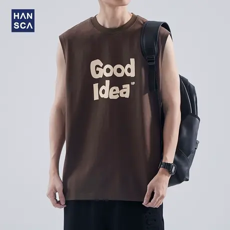 hansca 230g重磅无袖T恤男潮牌夏季纯棉坎肩运动健身蓝球透气背心图片