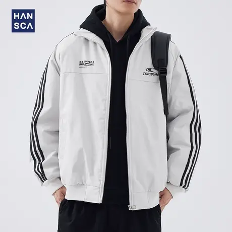 hansca条纹夹克棉服男秋冬季2023新款立领青少年美式运动棉衣外套商品大图
