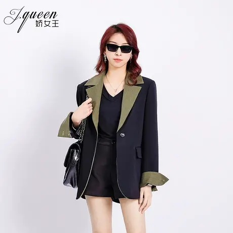 西装外套女2024春季新款气质时尚高级设计感撞色拼接领西服上衣图片