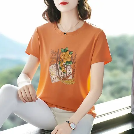 精致设计感短袖t恤大码女装上衣中老年妈妈夏装重工刺绣花体恤衫商品大图