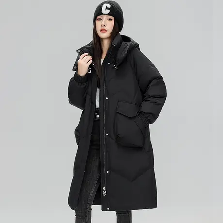 雪中飞羽绒服女款2023新款冬季连帽长款过膝加厚宽松时尚韩版外套图片