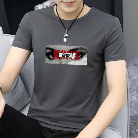 莫代尔短袖t恤男装2023新款夏季潮牌印花体恤衫冰丝速干凉感半袖商品大图