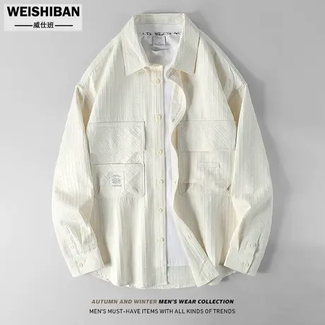 2323年春秋季格纹发泡工装衬衫男长袖高级肌理感休闲廓形衬衣外套商品大图