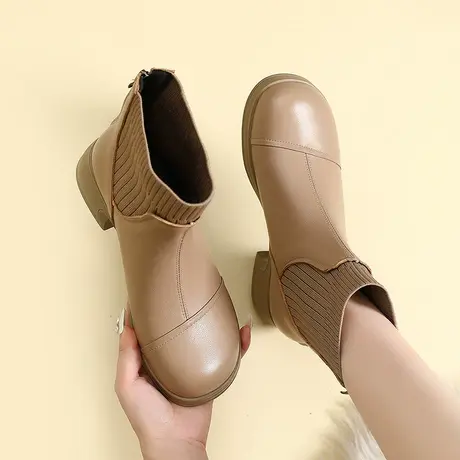 软底软面弹力靴舒适女靴大码41一43鞋子女2023新款爆款秋款短靴商品大图