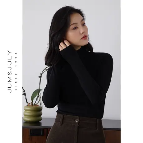 嘉茱莉2023新款黑科技自发热长袖T恤女短款修身打底衫内搭上衣商品大图