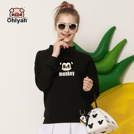 Ohlyah小高领卫衣女立领套头潮学生上衣2023秋冬新款短款韩版宽松商品大图