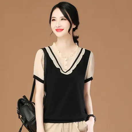 韩潮袭人拼接假两件短袖t恤女2023夏新款宽松百搭显瘦体恤上衣薄图片