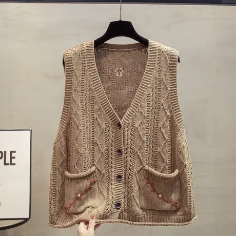 v领针织开衫马甲背心女2023秋装新款宽松外穿马夹外搭毛衣坎肩潮图片