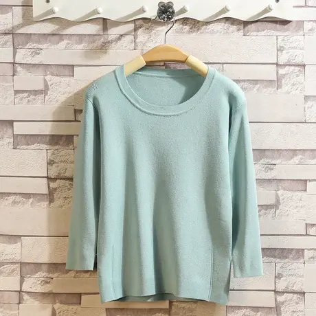 清仓！秋季2023款女冰丝针织打底衫女七分袖低圆领超火t恤上衣图片