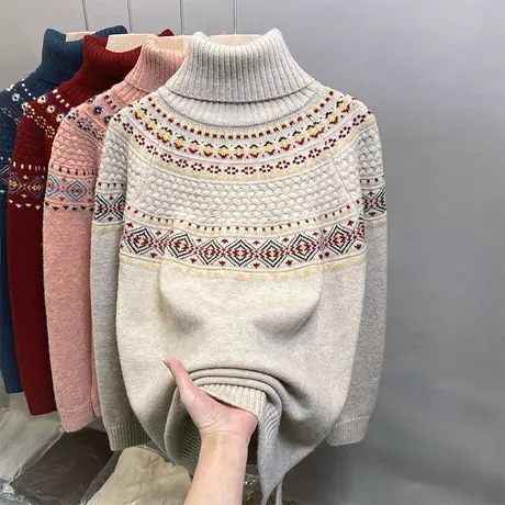 2023秋冬新款高领毛衣女宽松外穿打底毛衣女内搭上衣套头加厚保暖商品大图
