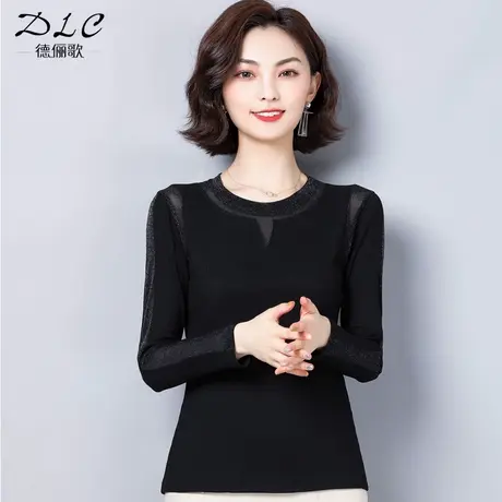 莫代尔打底衫女春秋薄款内搭洋气小衫黑色长袖T恤遮肚子圆领上衣商品大图