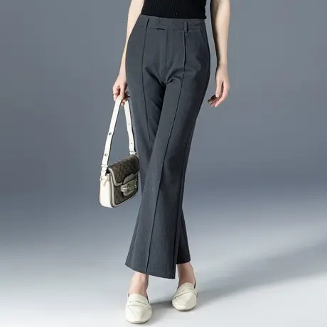 灰色西装微喇裤女2023年新款春夏高腰窄版直筒裤小个子九分喇叭裤商品大图