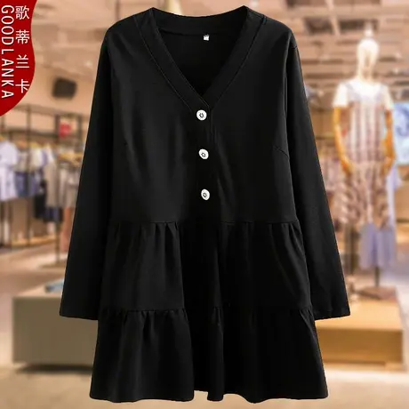 中年洋气妈妈连衣裙秋装新款2022加肥加大码女V领中长款裙子280斤图片