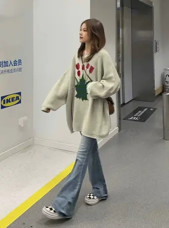 日系复古毛衣女秋冬加厚宽松韩版小个子高级感慵懒风上衣针织外套商品大图