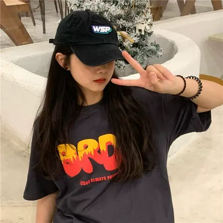 红续字母短袖T恤女纯棉夏季宽松2023新款小个子学生半袖上衣ins潮商品大图