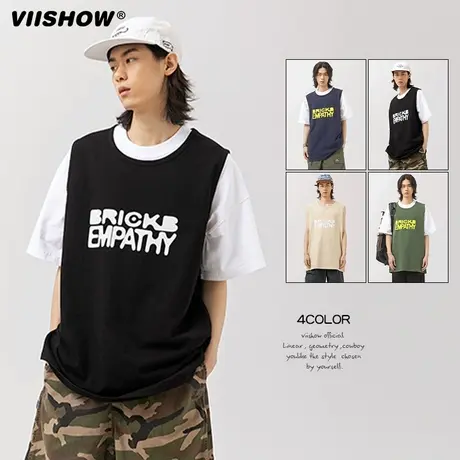 VIISHOW运动坎肩背心男潮牌夏季宽肩无袖t恤男士青少年篮球马甲图片