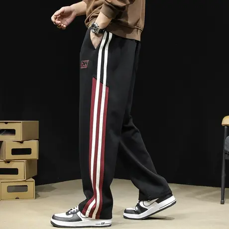 直筒运动裤男士春秋款宽松大码潮牌新款裤子条纹休闲卫裤秋季男裤商品大图