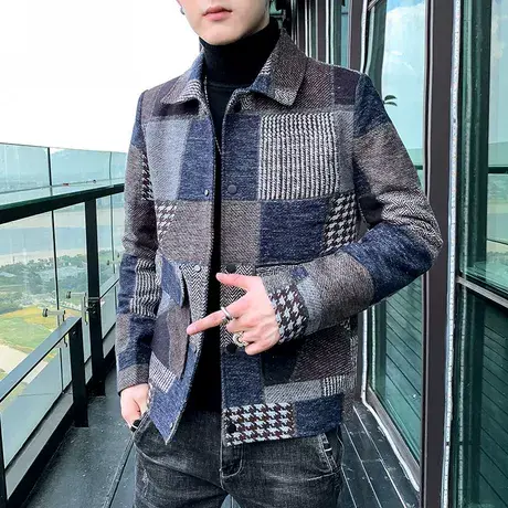 毛呢外套男春秋新款男士工装夹克秋装上衣英伦风男装加绒加厚冬装图片