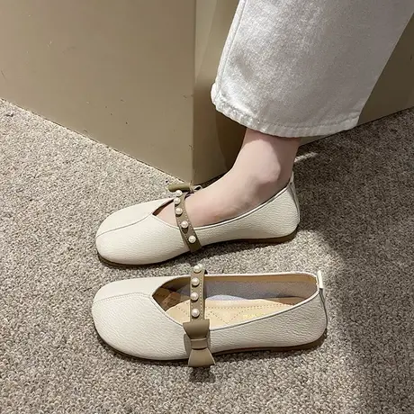 晚风单鞋女2023秋季新款圆头软底韩版气质舒适珍珠蝴蝶结潮一脚蹬图片