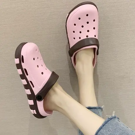 夏ins潮洞洞鞋女软底情侣沙滩鞋防滑厚底孕妇拖鞋包头凉拖鞋外穿商品大图