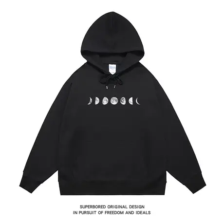 美式复古简约月亮阴晴圆缺印花连帽卫衣男秋冬宽松休闲上衣帽衫图片