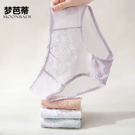梦芭蒂大码胖mm内裤女士纯棉裆舒适薄款蕾丝网纱中腰清香微甜短裤图片