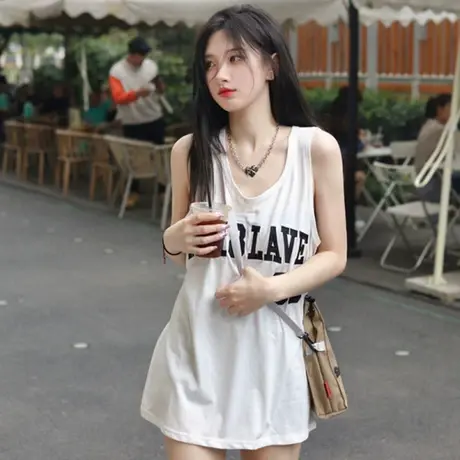 美式纯棉吊带运动坎肩背心无袖t恤女夏季外穿篮球服宽松挂脖上衣商品大图